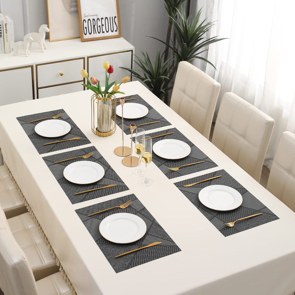 PVC Dining Table Mats, Abstract Black