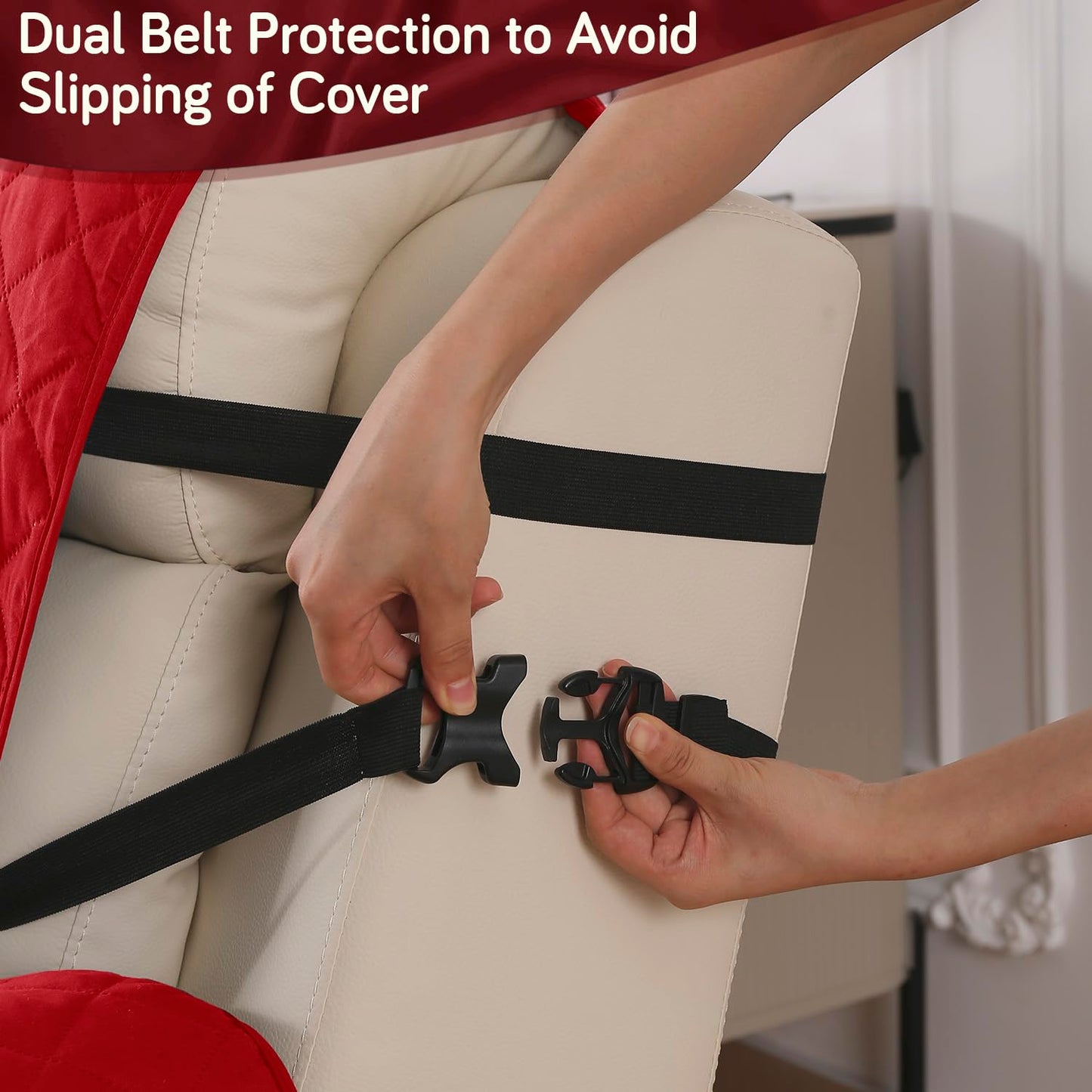 UrbanQuilt Recliner Sofa Slipcover Mat with Dual Belt for 1/2/3 Seater - Scarlet Red