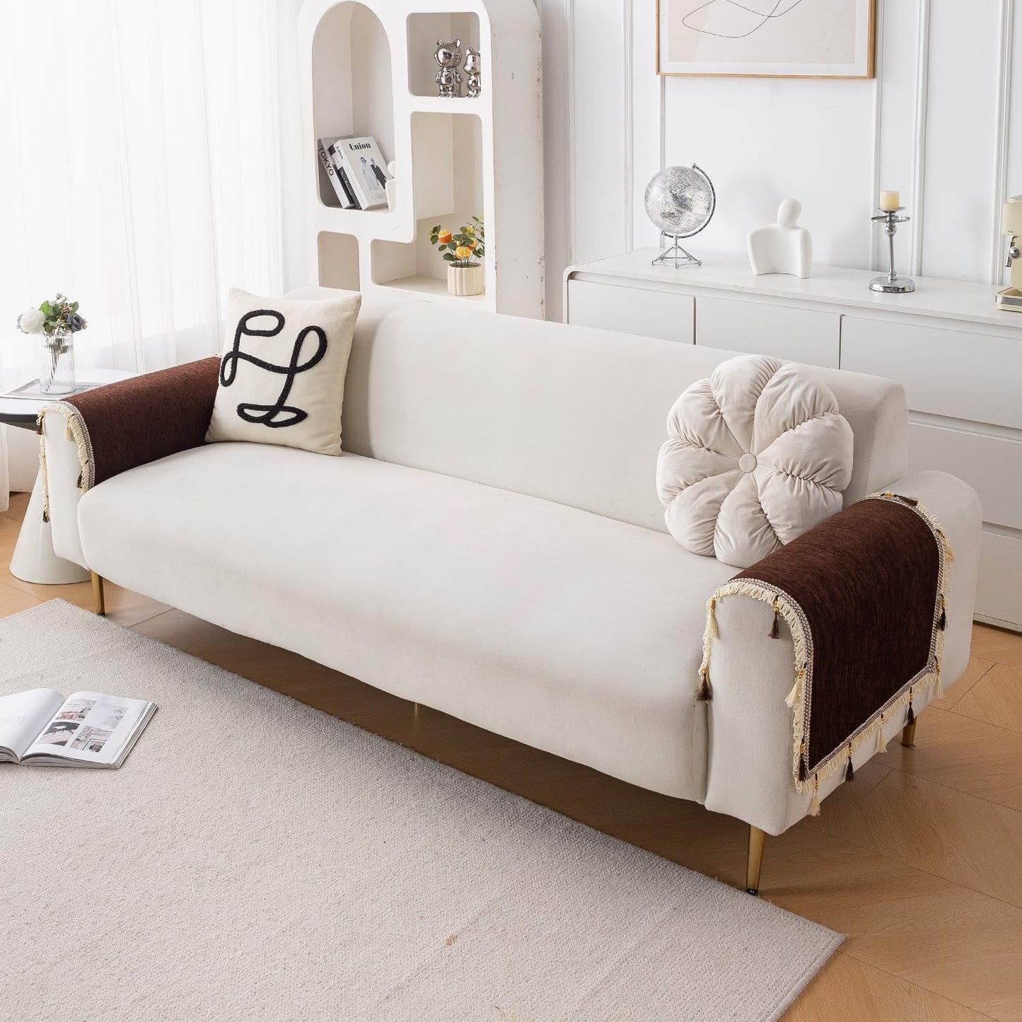 Serenity Tassel Chenille Sofa Cover with Tassel – Chestnut Luxe