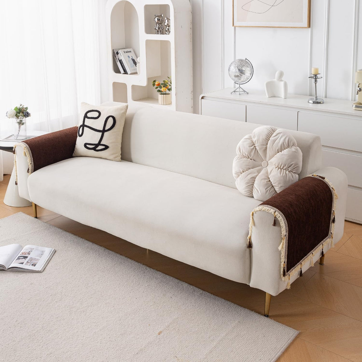 Serenity Tassel Chenille Sofa Cover with Tassel – Chestnut Luxe
