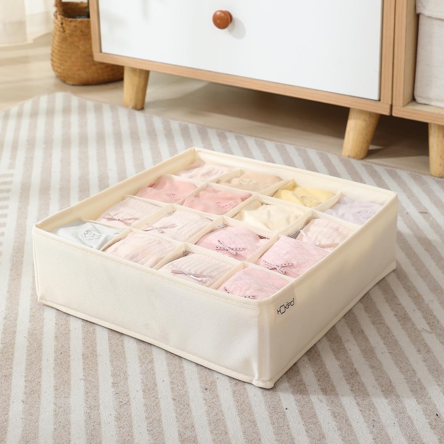 Undergarment Organizer Storage Box for Drawers Panty Socks Tie Lingerie Organizer for Wardrobe, 7/16/24 Grid, Beige
