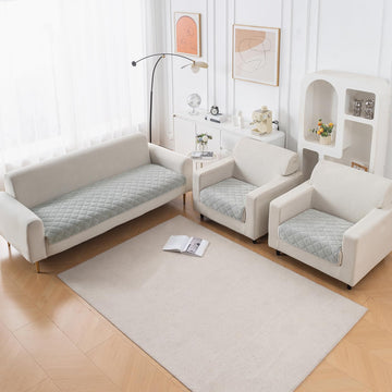 Diamond Tuft Quilted 5-Seater Sofa Mat (3+1+1), Anti-Slip, Mist Grey