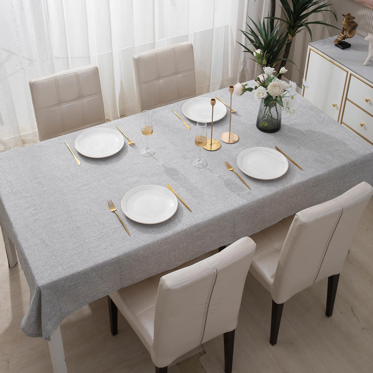 Grey Colour Poly Jute Dining Table Cover | HOKIPO