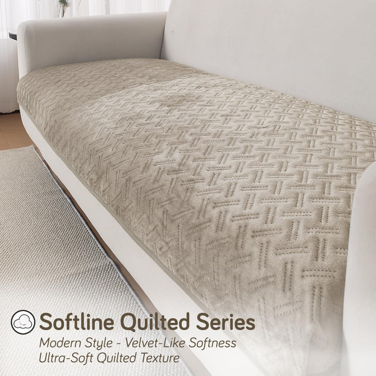 Premium Velvety Quilted Softline 5-Seater Sofa Cover (3+1+1), Latte Brown
