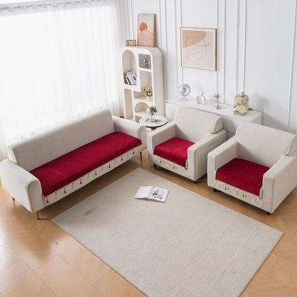 Serenity Tassel Chenille Sofa Cover with Tassel – Crimson Ruby