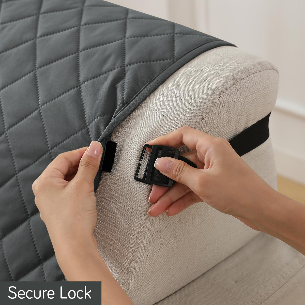 Grey Colour Quilted Waterproof Sofa Cover with Secure Lock