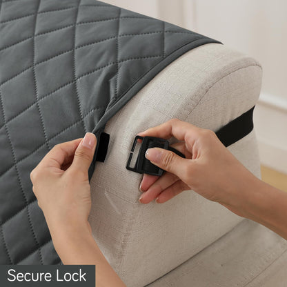 Quilted Waterproof Sofa Cover Mat with Pockets on Armrest Cover - Grey
