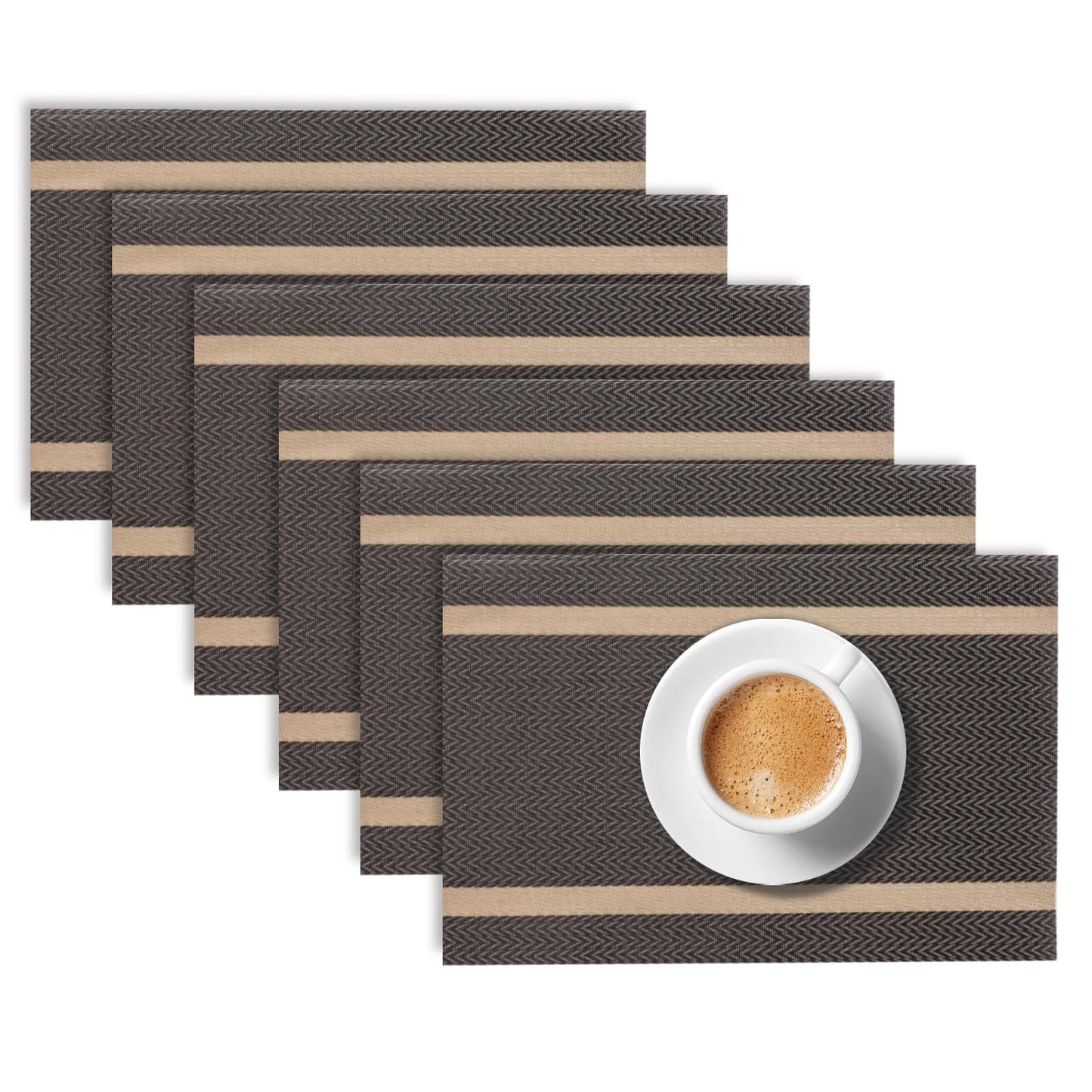 Chevron Stripes PVC Mats for Dining Table - Ebony Black