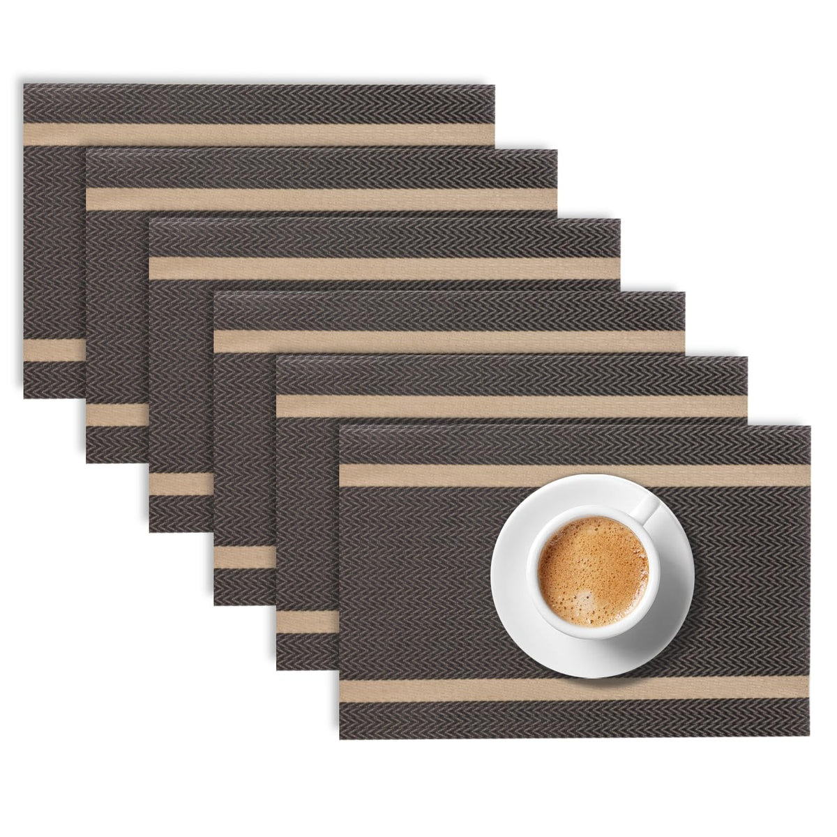 Chevron Stripes PVC Mats for Dining Table - Ebony Black
