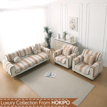 Luxury Wavy Anti Slip Plush Sofa Cover Mat, Desert Brown