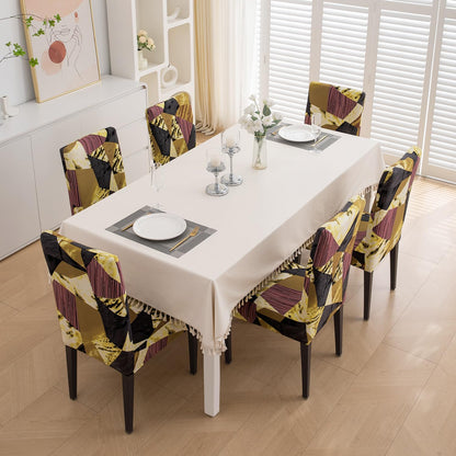 Wine Abstract Geometry Print dining chair cover 6 seater