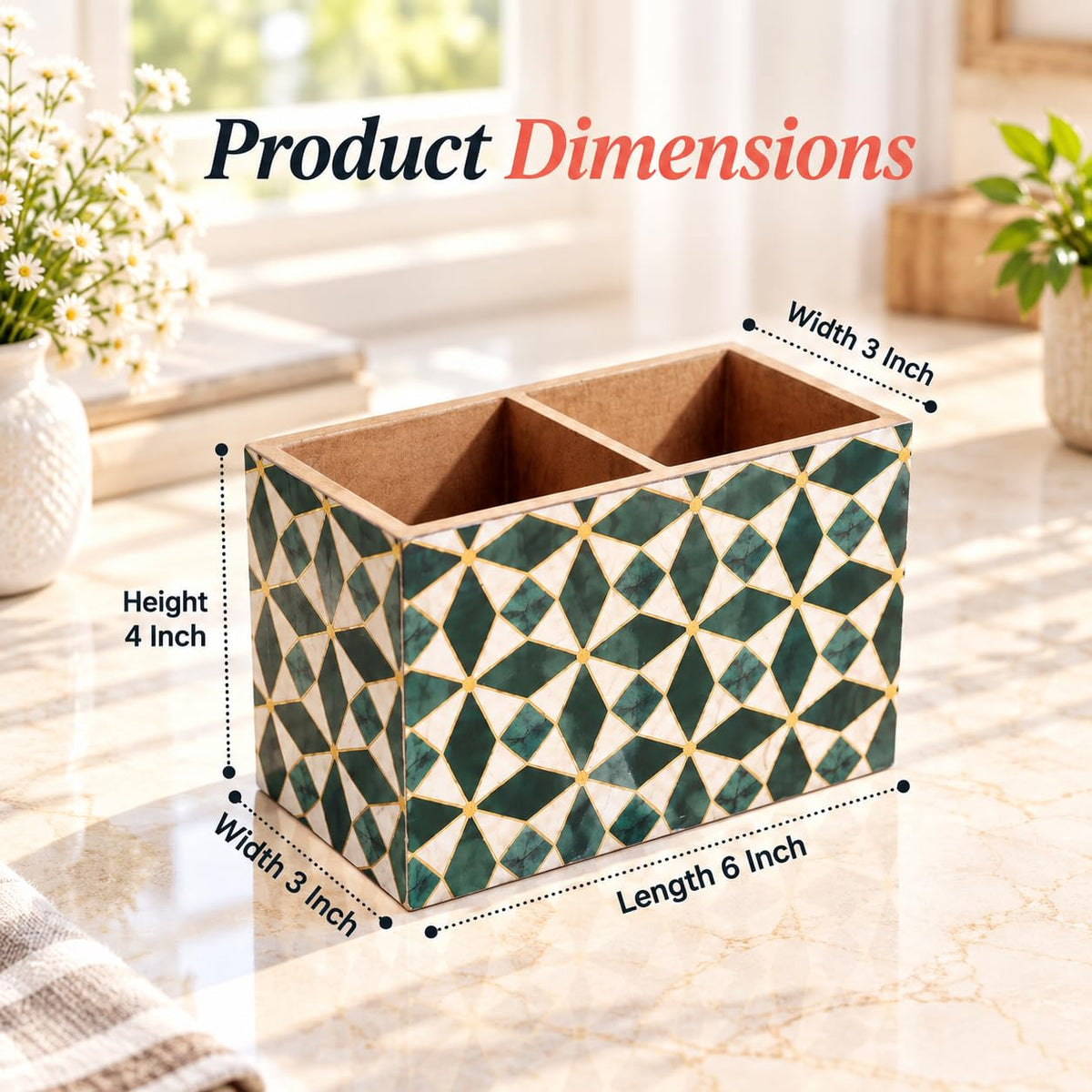 HOKIPO Cutlery Holder for Dining Table, Engineered Wood, Moroccan Prism - image 5