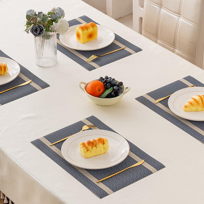 Chevron Stripes PVC Mats for Dining Table - Charcoal Blue