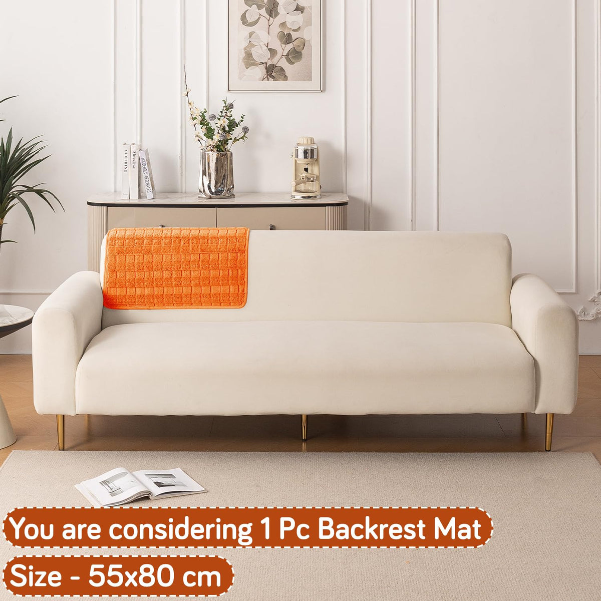 'Plush Haven' Premium Anti Slip Sofa Cover Mat, Orange