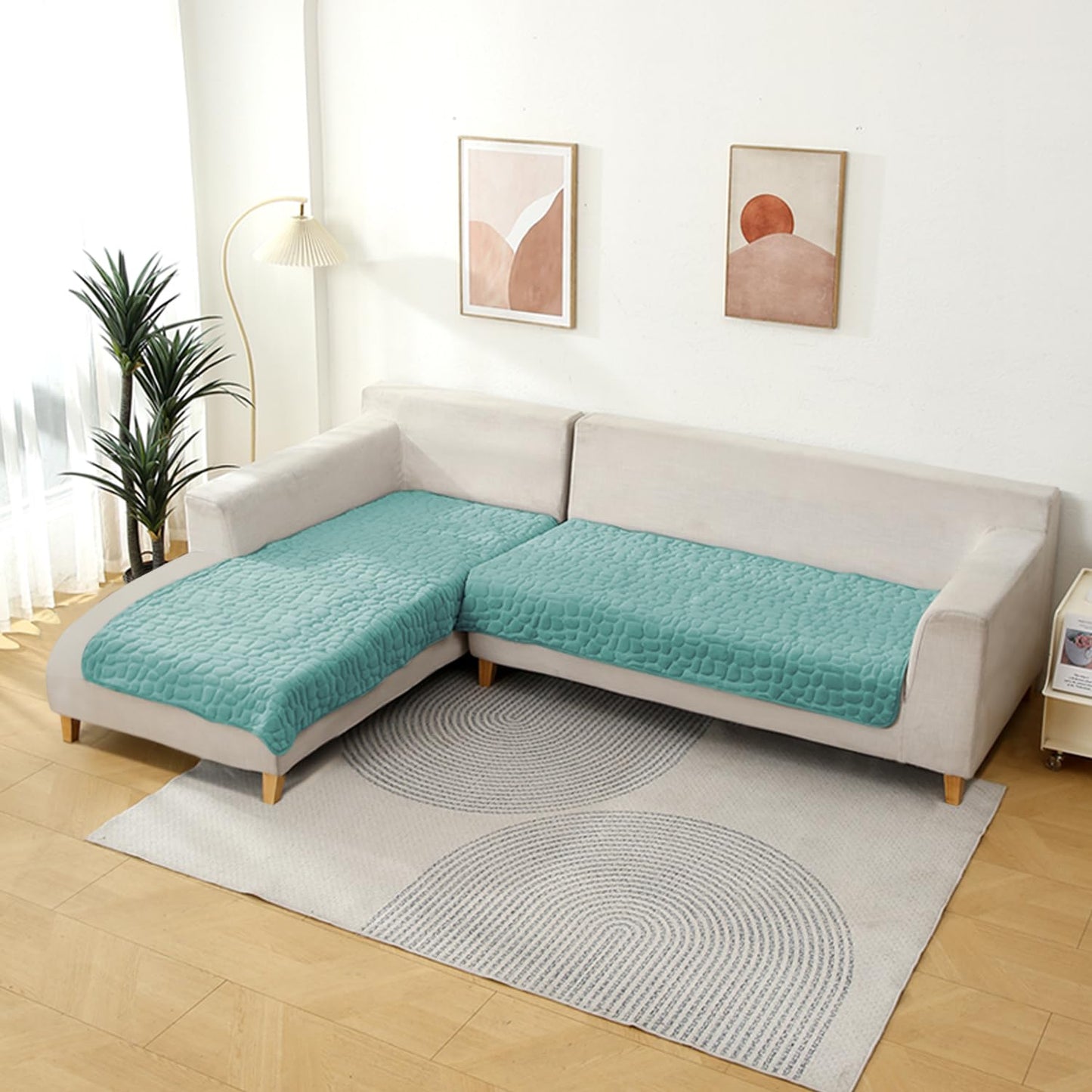 HOKIPO Premium Pebble Milk Velvet L Shape Sofa Cover Mat, Fog Blue