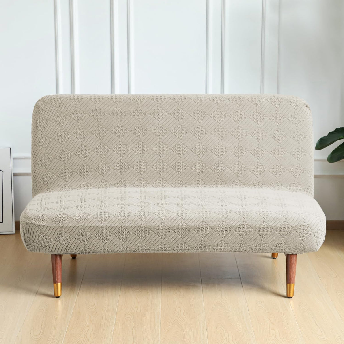 Buy Taupe Brown Colour Luxurious Jacquard Armless Sofa Cover - HOKIPO