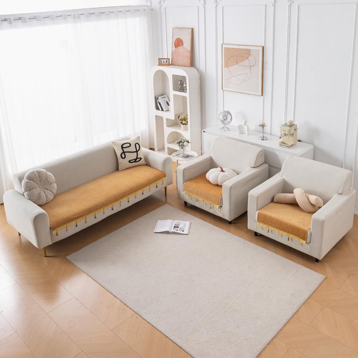 Serenity Tassel Chenille Sofa Cover with Tassel – Sunlit Amber