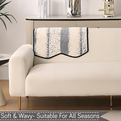 Luxury Wavy Anti Slip Plush Sofa Cover Mat, Pewter Grey