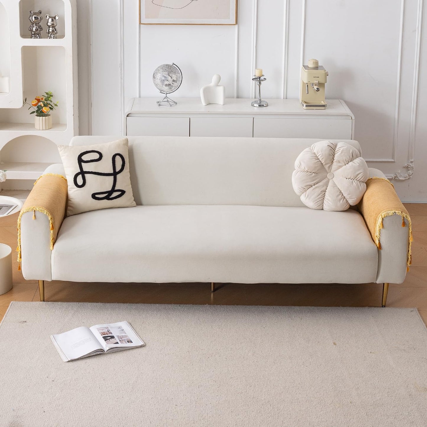 Serenity Tassel Chenille Sofa Cover with Tassel – Sunlit Amber