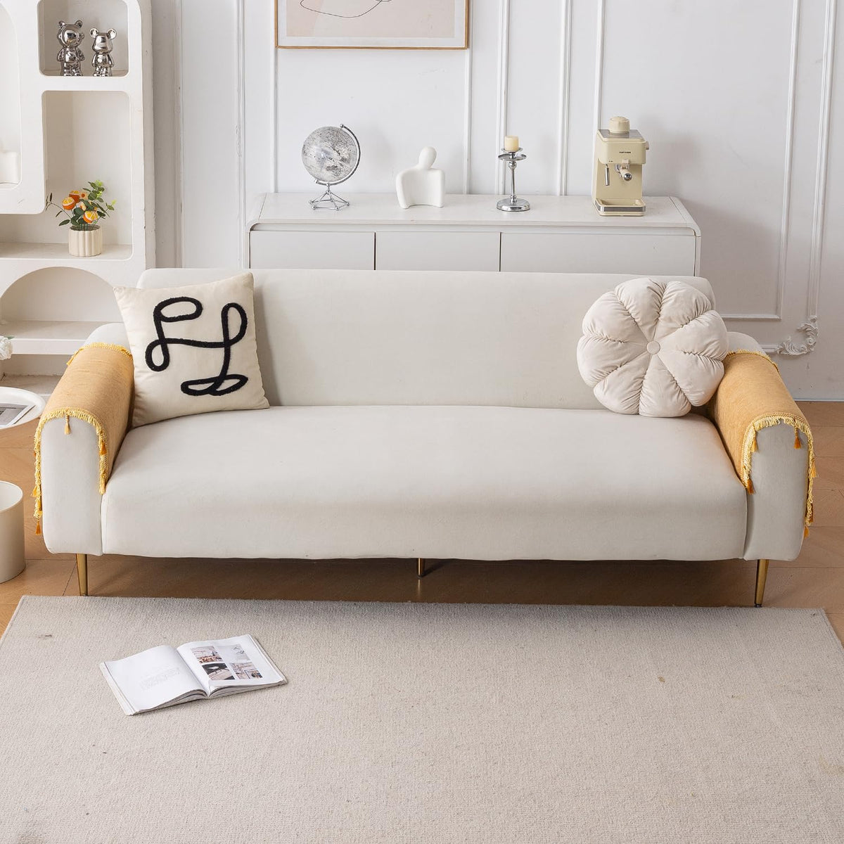 Serenity Tassel Chenille Sofa Cover with Tassel – Sunlit Amber
