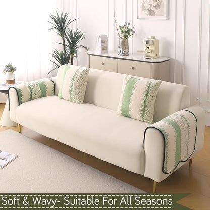 Luxury Wavy Anti Slip Plush Sofa Cover Mat, Pistachio Green
