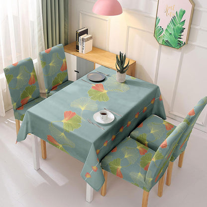 Polyester Dining Chair Covers Set of 4/6 with Matching Tablecloth, Ginkgo Blue Storm