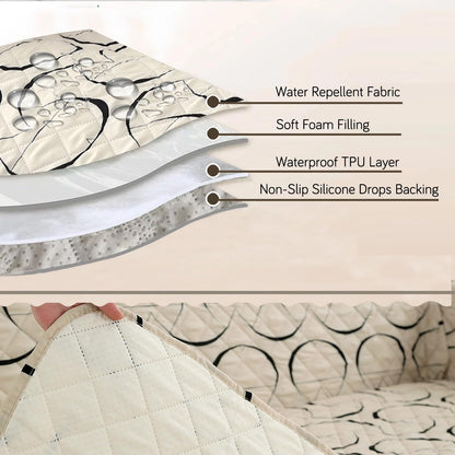 Quilted Recliner Water Repellent & Waterproof Cover for Small / Large - Natural Beige Abstract Art