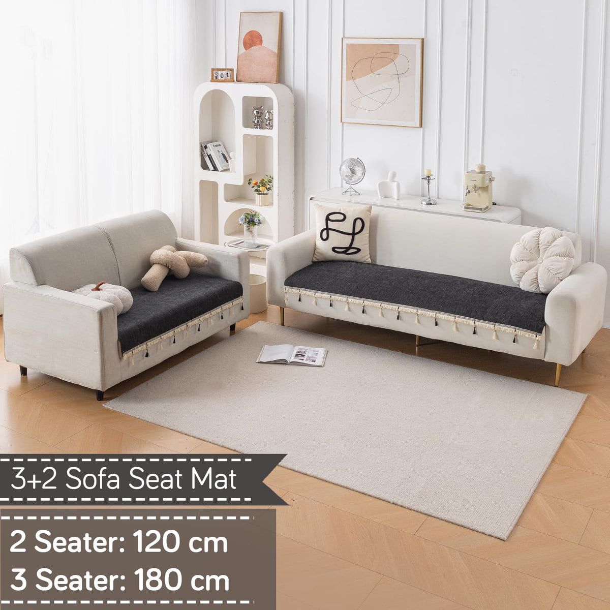 Serenity Tassel Chenille Sofa Cover with Tassel – Midnight Graphite