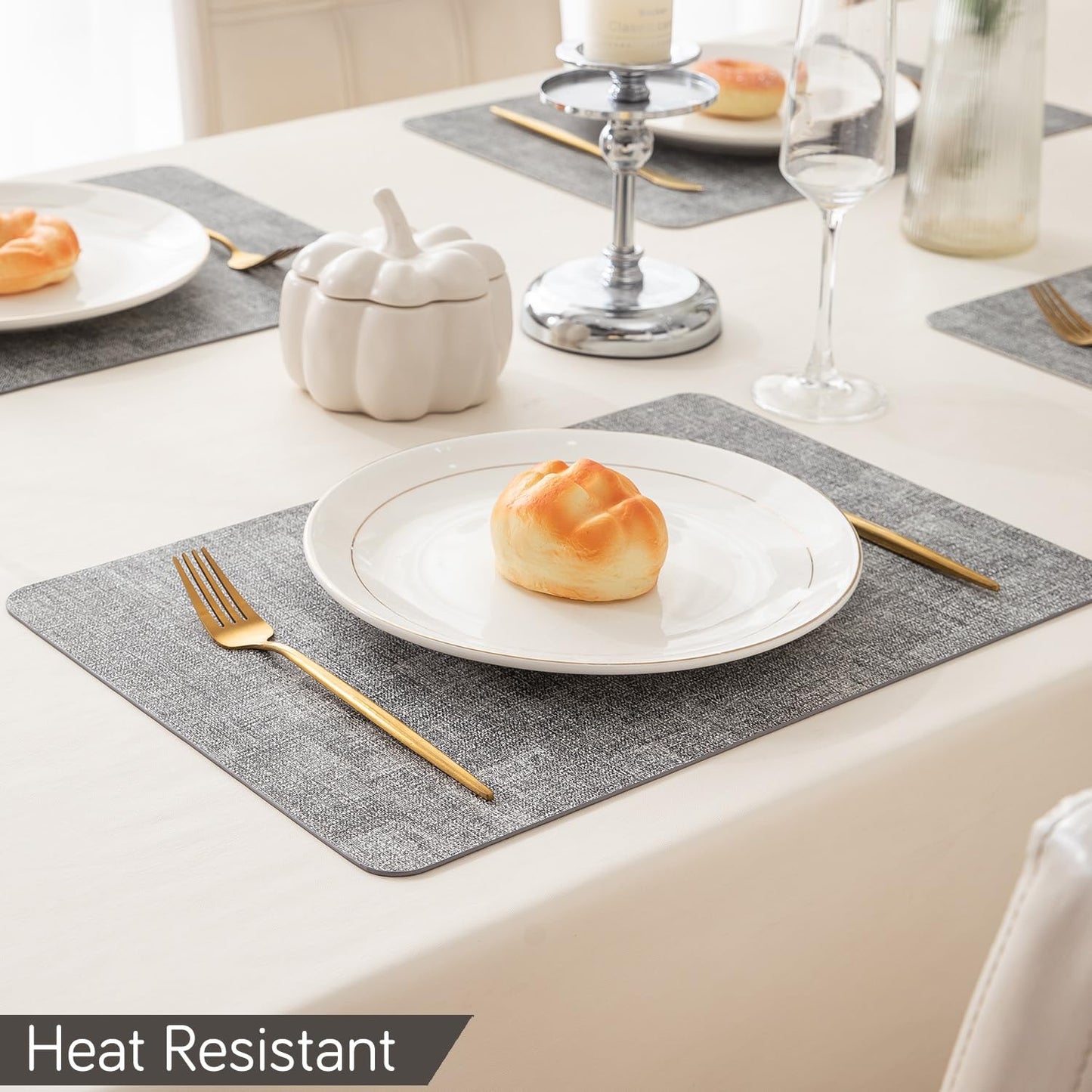 Premium Faux Leather Dining Table Mats, Grey