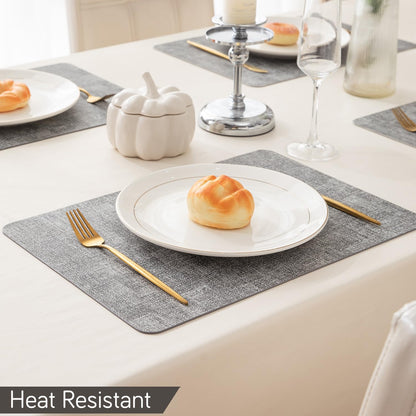 Premium Faux Leather Dining Table Mats, Grey
