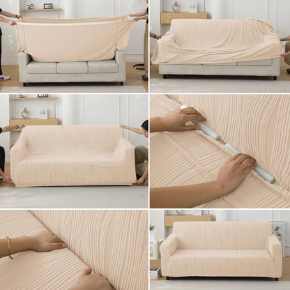 200gsm Knitting Jacquard Sofa Cover 1/2/3/4 Seater Fully Covered, Skimmed Cream