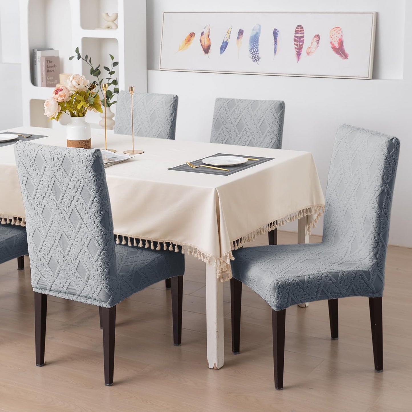 Chair Cover Set of 1/2/4/6, 190 GSM Jacquard, Light Grey