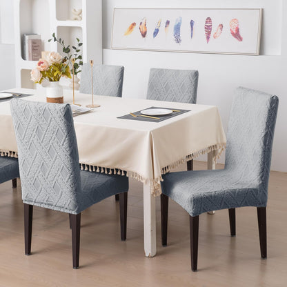 Chair Cover Set of 1/2/4/6, 190 GSM Jacquard, Light Grey