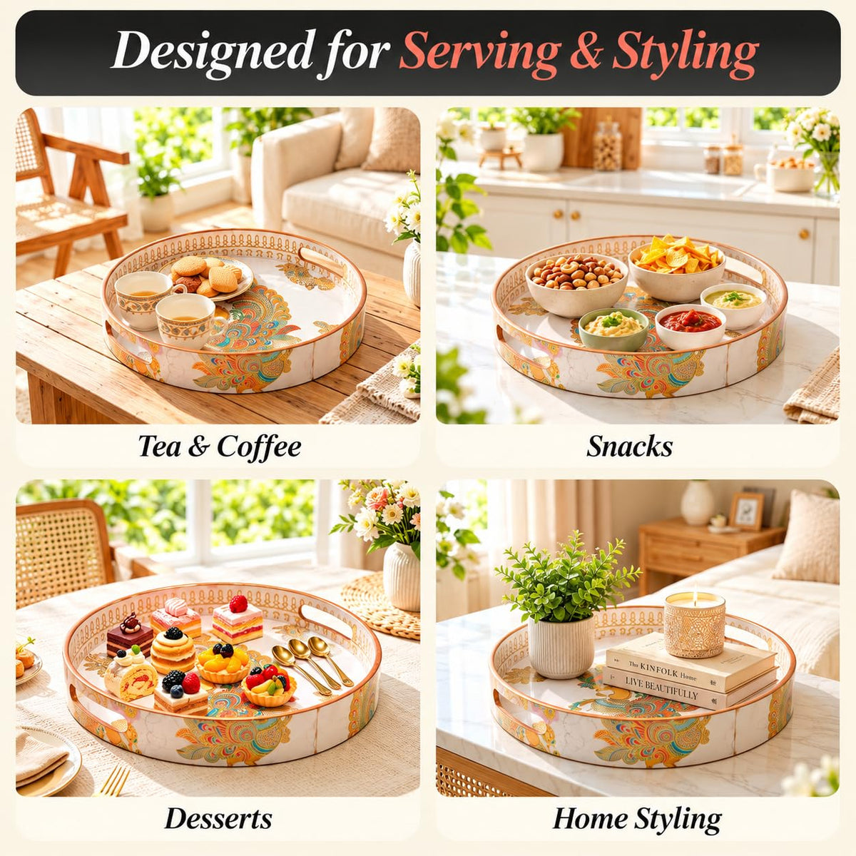 HOKIPO Round Serving Tray 12 in, Engineered Wood, Mayur Mahal - image 5