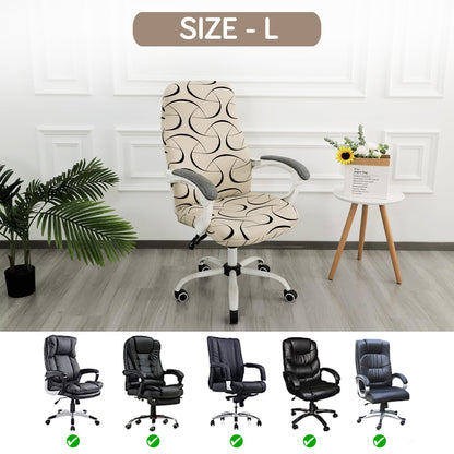 HOKIPO 140gsm Stretchable Office Chair Cover, Natural Beige Abstract Art - Medium / Large