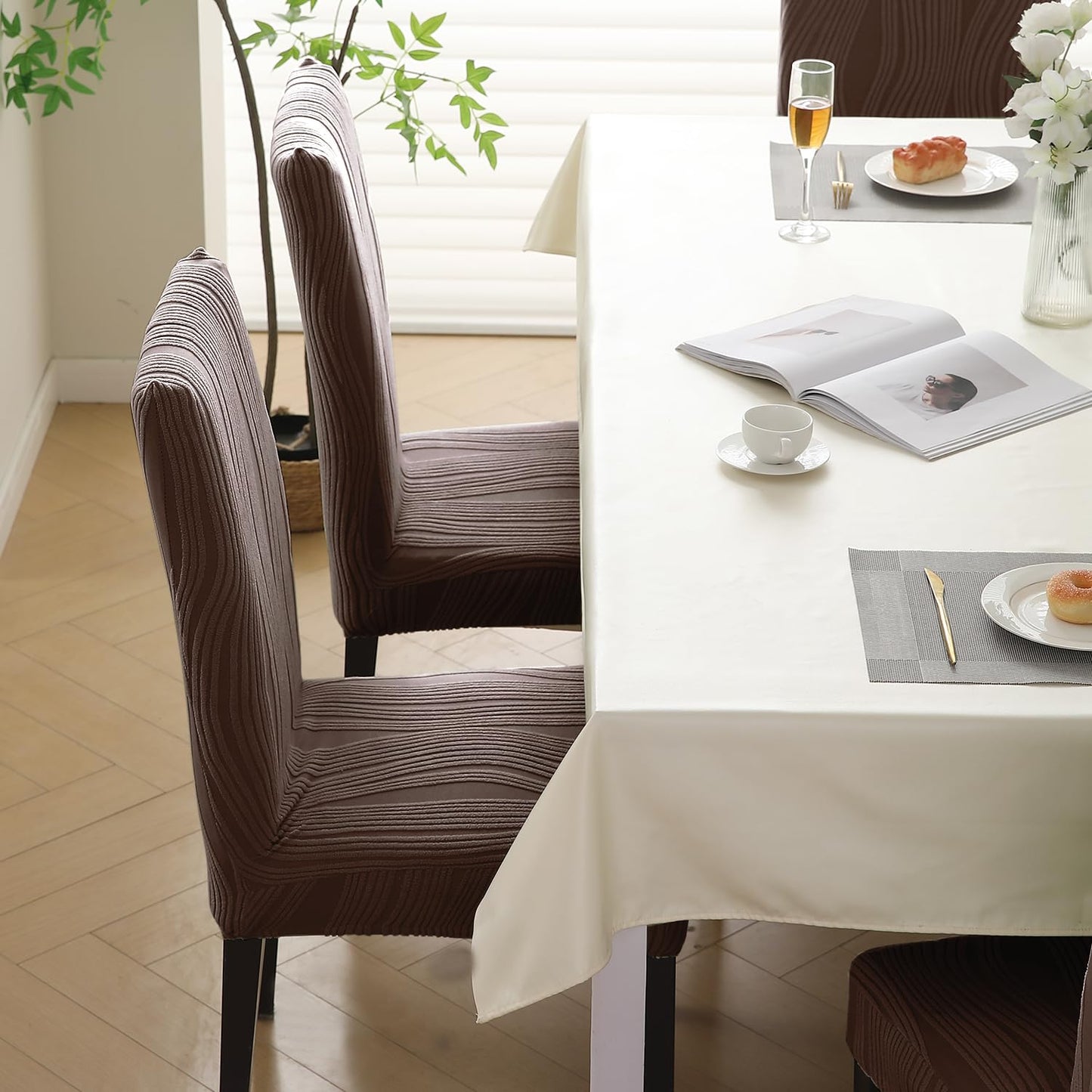Nestiva Series Stretchable Knitting Jacquard Chair Cover - Chocolate Brown
