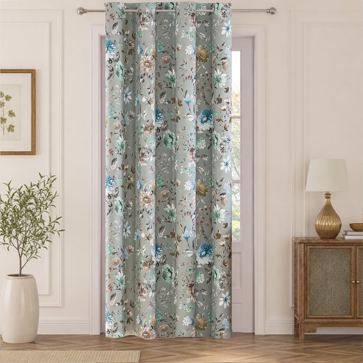 HOKIPO Bloomscape Eyelet Curtains, 7 Feet Long - Sage Grey - image 2
