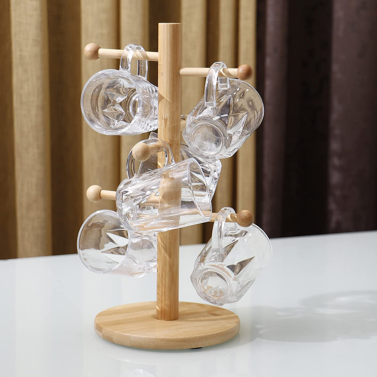 Wood Eco-Friendly Bamboo Mug Holder Stand For Kitchen Counter Dining Table Mug Organizer, 35 X 16.5 cm