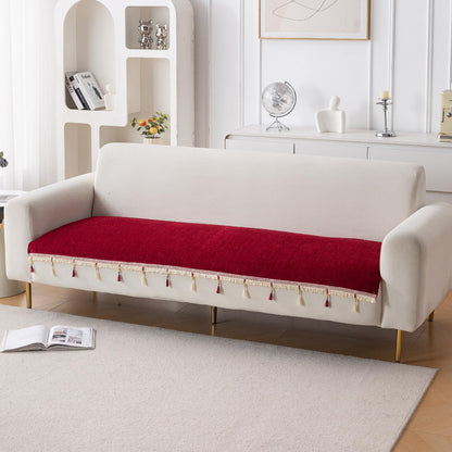 Serenity Tassel Chenille Sofa Cover with Tassel – Crimson Ruby