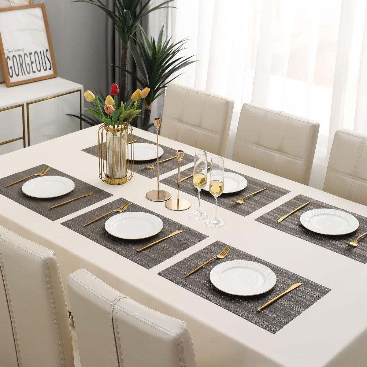 PVC Dining Table Mats, Shadow Grey