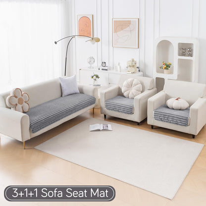 Faux Rabbit Fur Sofa Cover Combination Set, 'Snuggle Fur Series' Grey