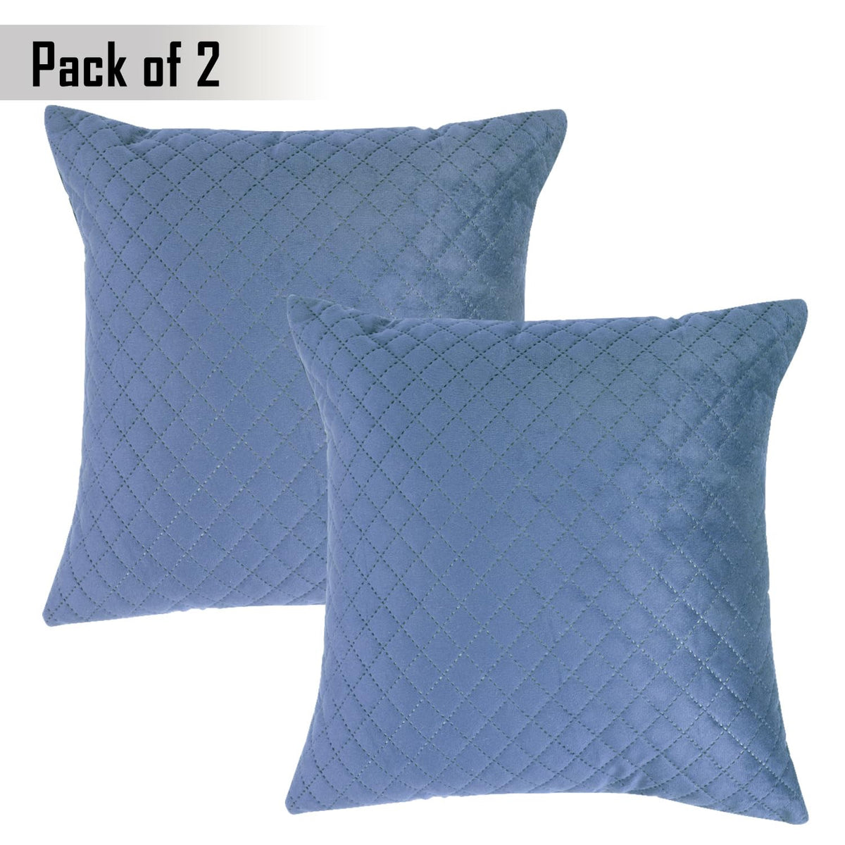 Buy Placid Blue Colour Quilted Velvet Cushion Covers in set of 2