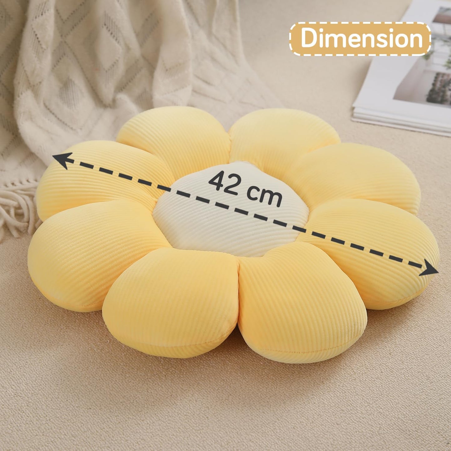 Luxury Flower Plush Decorative Pillow – Ultra-Soft Seating Cushion (42 cm, Daffodil Yellow)