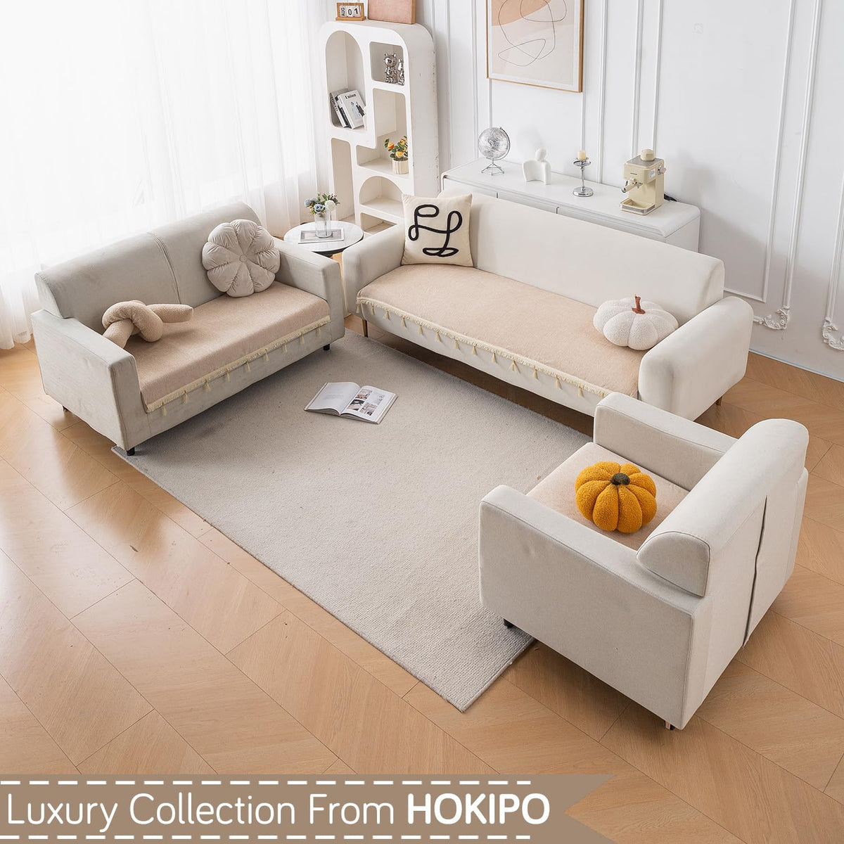Serenity Tassel Chenille Sofa Cover with Tassel – Ivory Fringe
