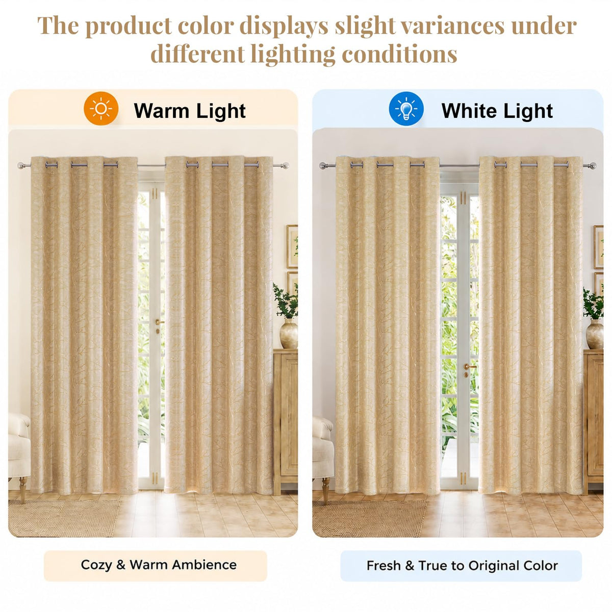 HOKIPO Shimmer Foil Printed Curtains, 7 Feet Long - Gold - image 7