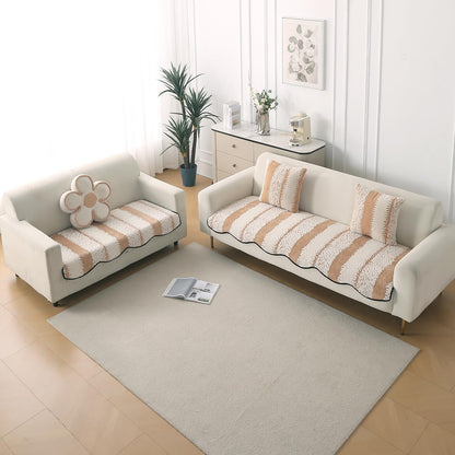 Luxury Wavy Anti Slip Plush Sofa Cover Mat, Desert Brown