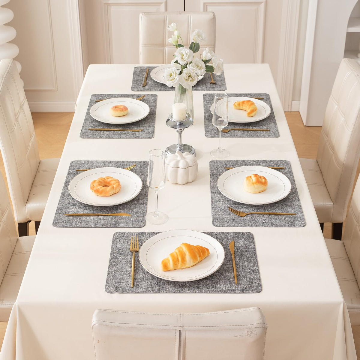 Premium Faux Leather Dining Table Mats, Grey