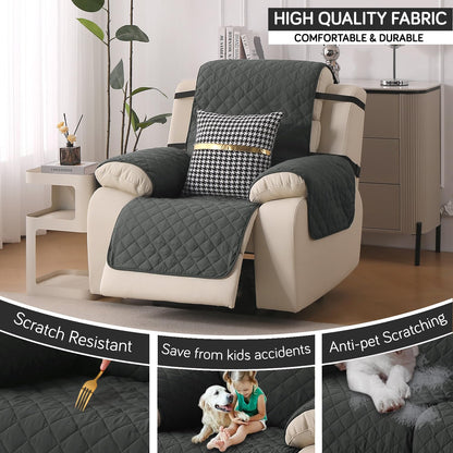 UrbanQuilt Recliner Sofa Slipcover Mat with Dual Belt for 1/2/3 Seater - Anchor Grey