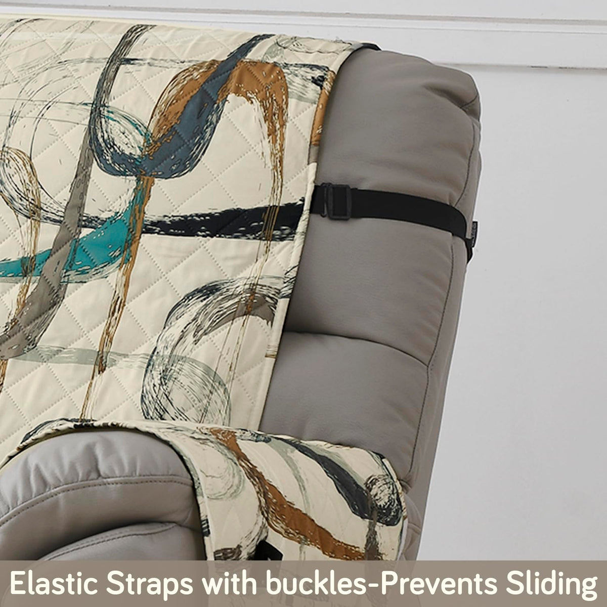 Quilted Recliner Water Repellent & Waterproof Cover for Small / Large - Parchement Beige Abstract Art