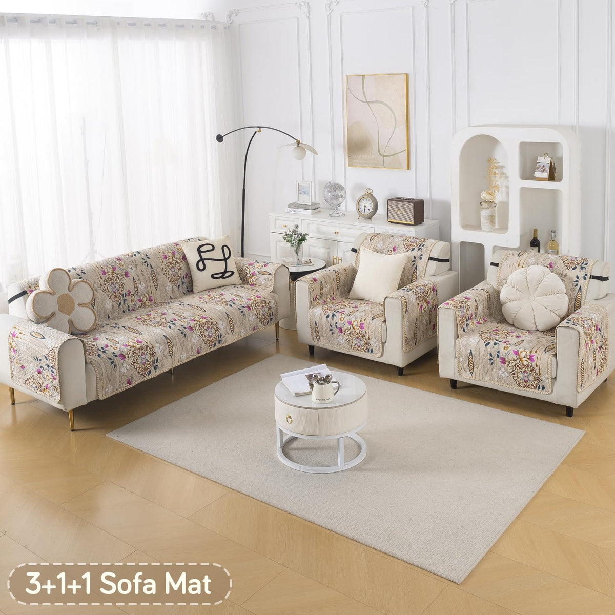 Easy Drape Reversible Quilted 5-Seater Sofa Cover (3+1+1), Garden Classic